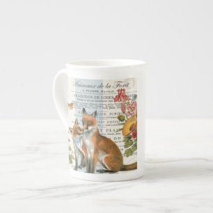Modern vintage woodland fox bone china mug
