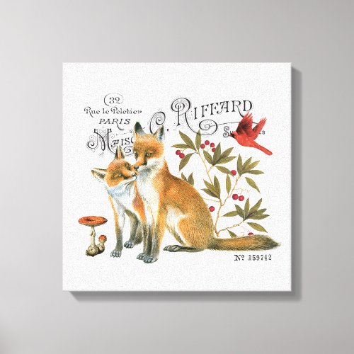 modern vintage woodland fox canvas print