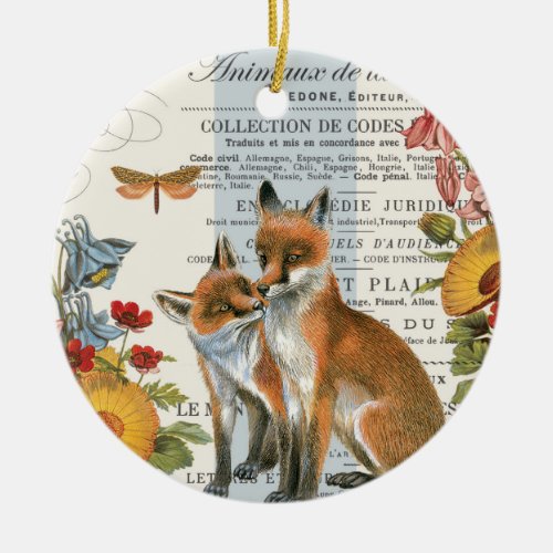 Modern vintage woodland fox ceramic ornament