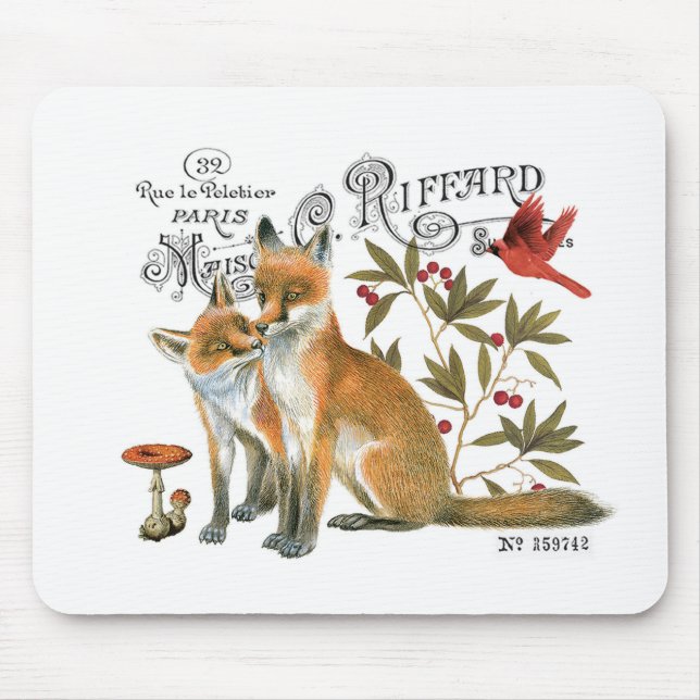 modern vintage woodland fox mouse pad (Front)