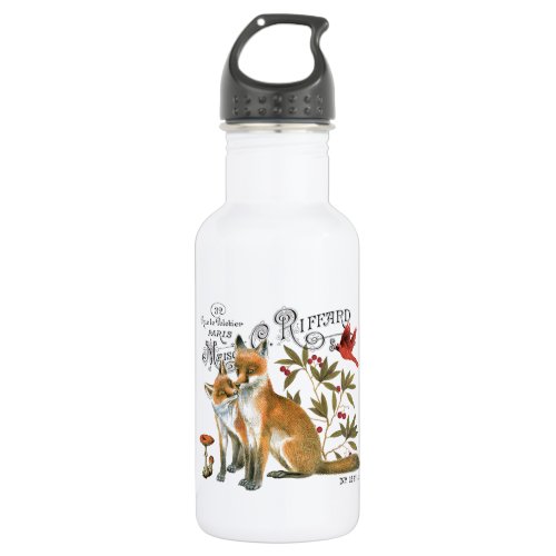 modern vintage woodland fox water bottle