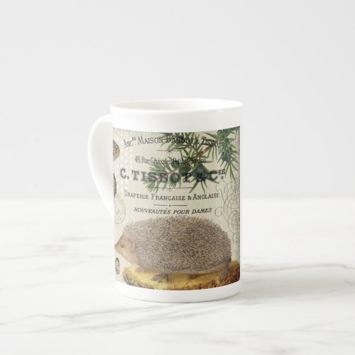 modern vintage woodland hedgehog bone china mug