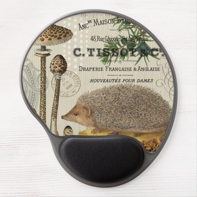 modern vintage woodland hedgehog gel mouse pad (Front)