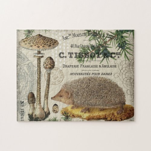 modern vintage woodland hedgehog jigsaw puzzle