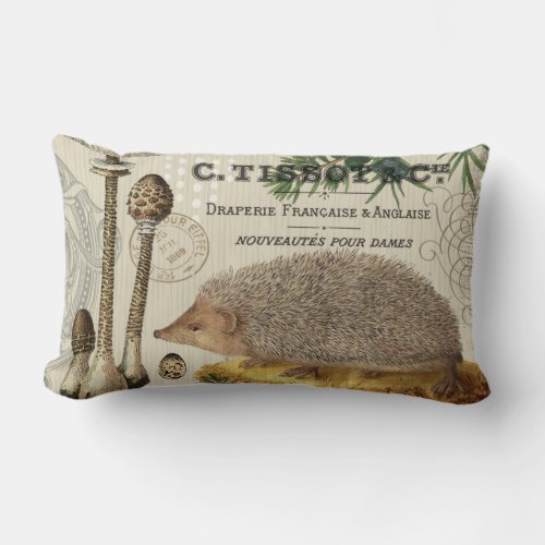 modern vintage woodland hedgehog lumbar pillow