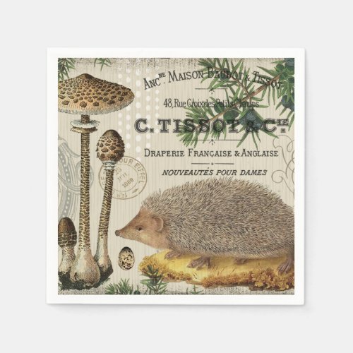 modern vintage woodland hedgehog napkins