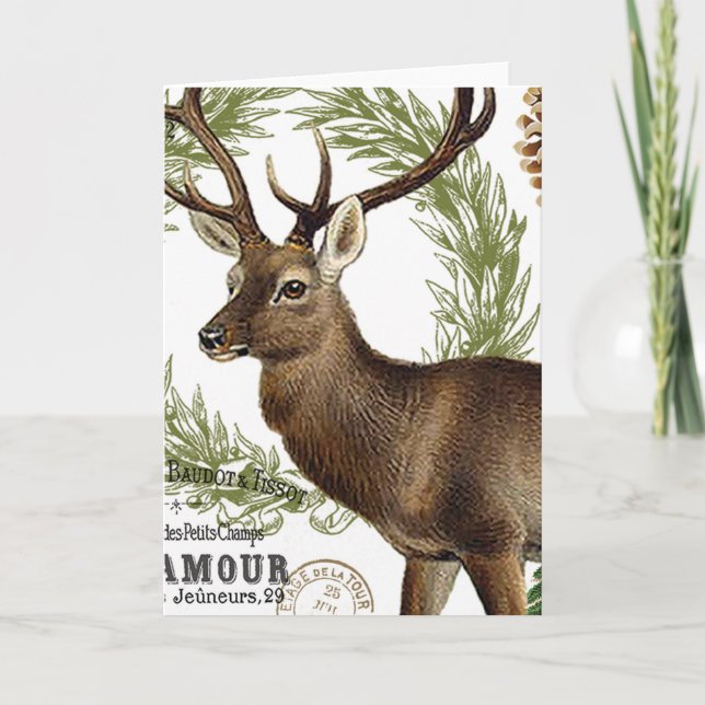 modern vintage woodland winter deer card (Front)