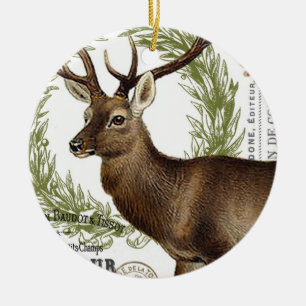 modern vintage woodland winter deer ceramic ornament