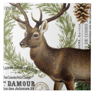 modern vintage woodland winter deer ceramic tile