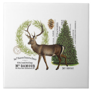 modern vintage woodland winter deer ceramic tile