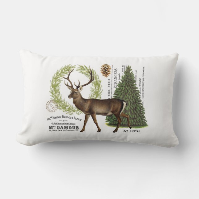 modern vintage woodland winter deer lumbar pillow (Front)