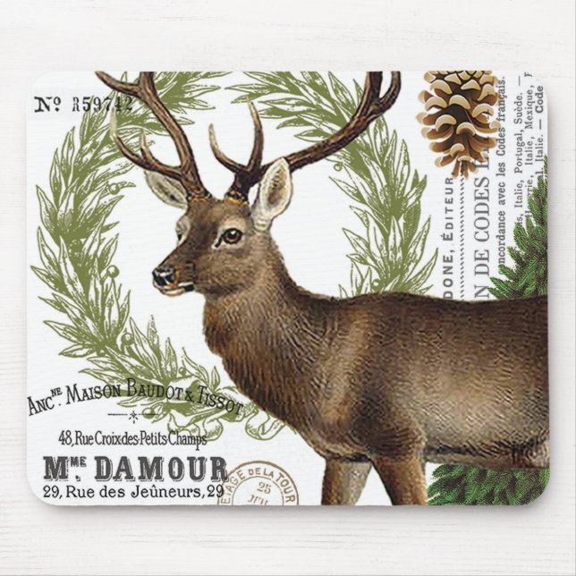 modern vintage woodland winter deer mouse pad (Front)