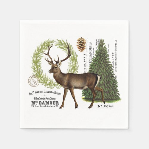 modern vintage woodland winter deer napkins