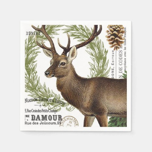 modern vintage woodland winter deer napkins