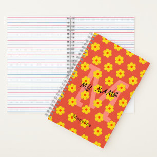 Modern vintage yellow orange flowers monogram notebook