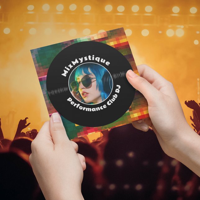 Modern Vinyl Record DJ Photo Square Business Card (Creator Uploaded)