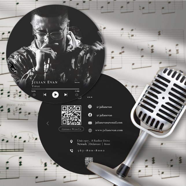 Modern Vinyl Record Musician Photo Business Card (Creator Uploaded)