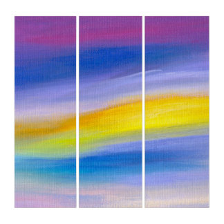 Modern Violet and Golden Ray Abstract Painting Triptych