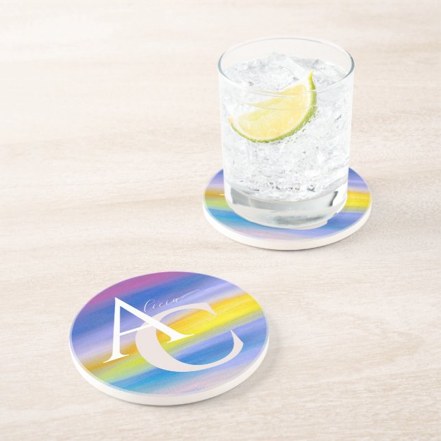 Modern Violet and Golden Ray Acrylic Abstract Coaster (Side)