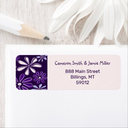 Modern Violet Floral Doodle Return Address Label