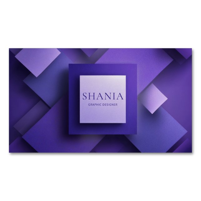 Modern Violet Geometric Layered Square Textured Business Card Magnet (Front)