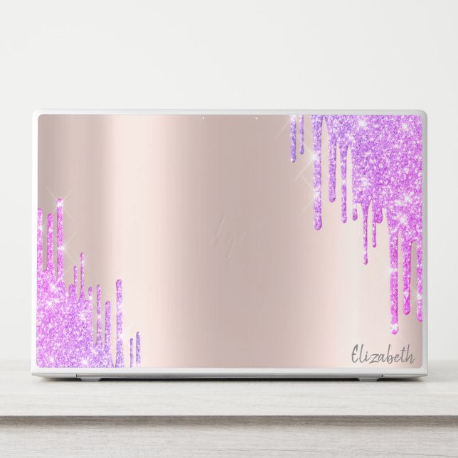 Modern Violet Glitter Drips Rose Gold HP Laptop Skin (Front)