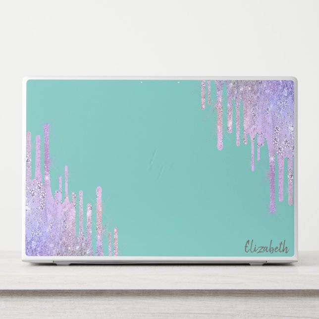 Modern Violet Glitter Drips,Teal,Mint Green HP Laptop Skin (Front)