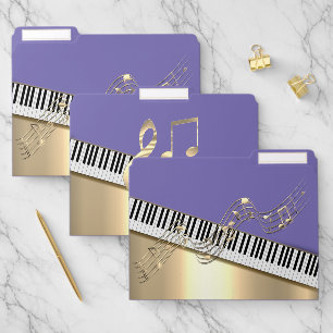 Modern Violet Gold Music Notes,Piano Keys File Folder