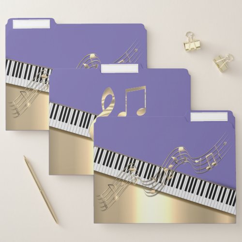 Modern Violet Gold Music NotesPiano Keys File Folder