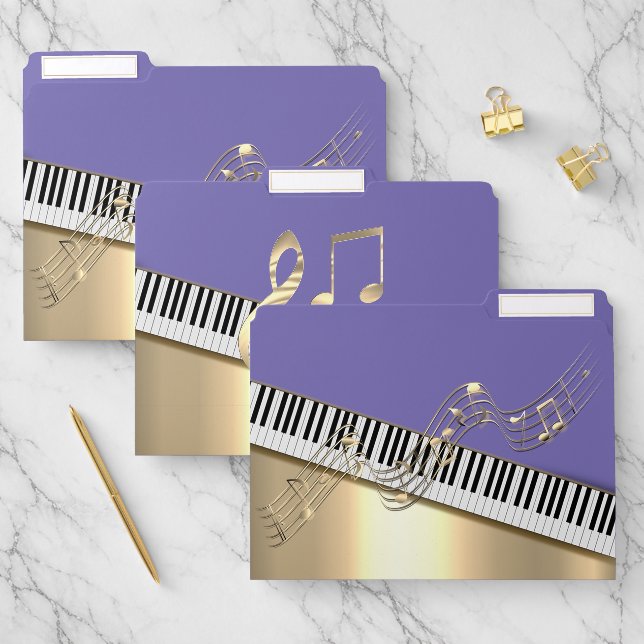 Modern Violet Gold Music Notes,Piano Keys File Folder (Set)
