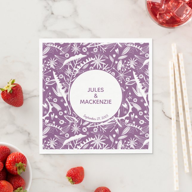 Modern Violet Graphic Floral Botanical Napkins (Insitu)