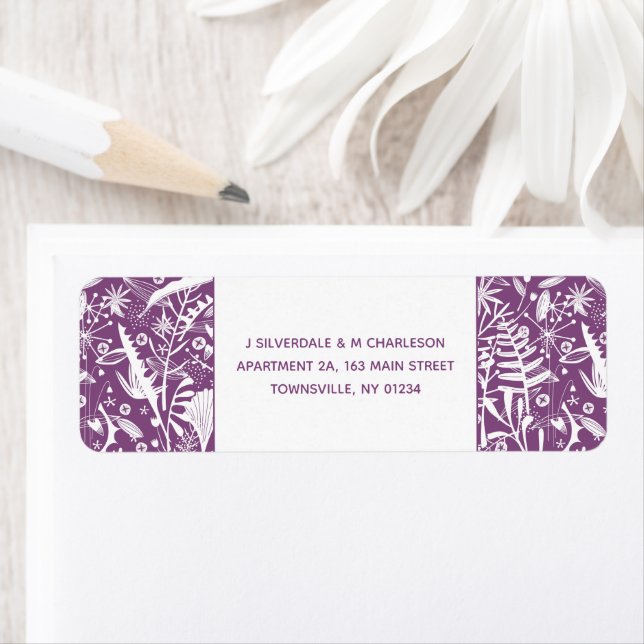 Modern Violet Graphic Floral Return Address Label (Insitu)