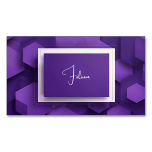 Modern Violet Hexagon Geometric Gold Frame Business Card Magnet