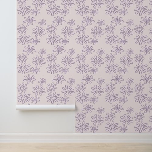 Modern Violet on Blush Flower Doodle Wallpaper