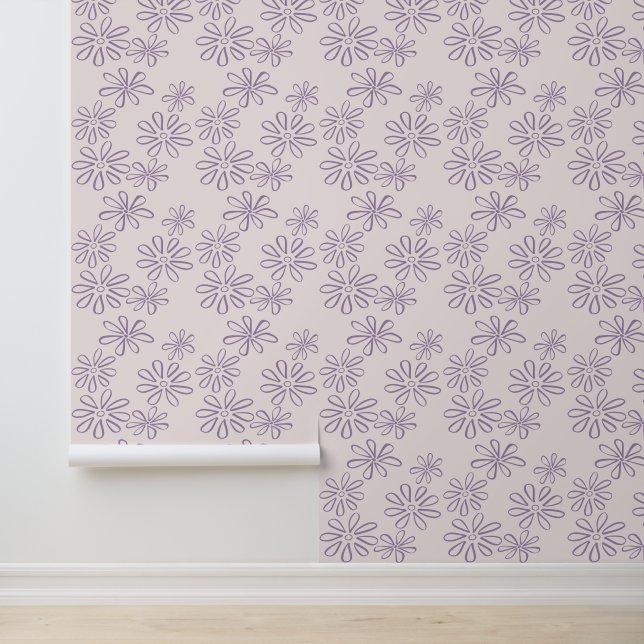 Modern Violet on Blush Flower Doodle Wallpaper (Application)