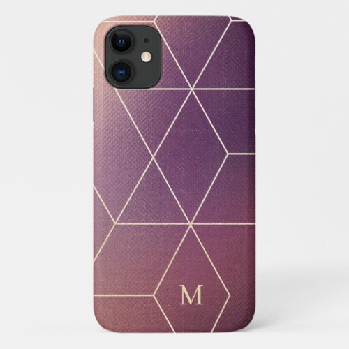 Modern VioletPink Texture Gold Pattern  Monogram iPhone 11 Case