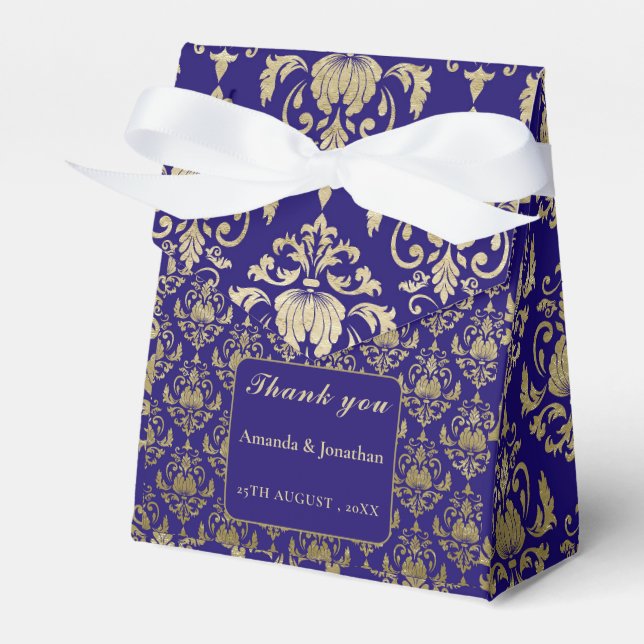 Modern Violet Purple and Gold Pattern Wedding Favor Boxes (Front Side)