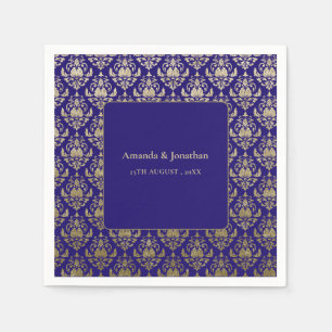 Modern Violet Purple and Gold Pattern Wedding Napkins