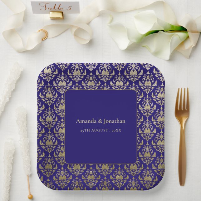 Modern Violet Purple and Gold Pattern Wedding Paper Plates (Wedding)