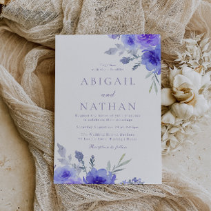 Modern Violet Purple Floral Wedding Invitation