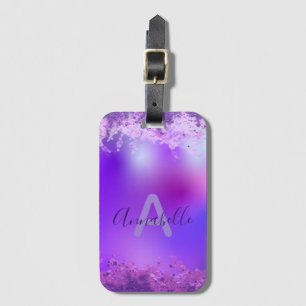 Modern Violet Purple Holographic Glitter Custom Luggage Tag