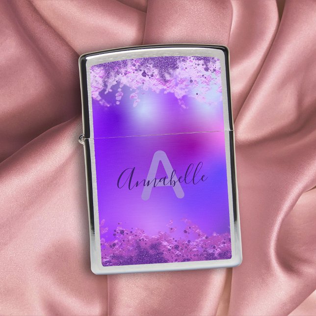 Modern Violet Purple Holographic Glitter Custom Zippo Lighter (Creator Uploaded)