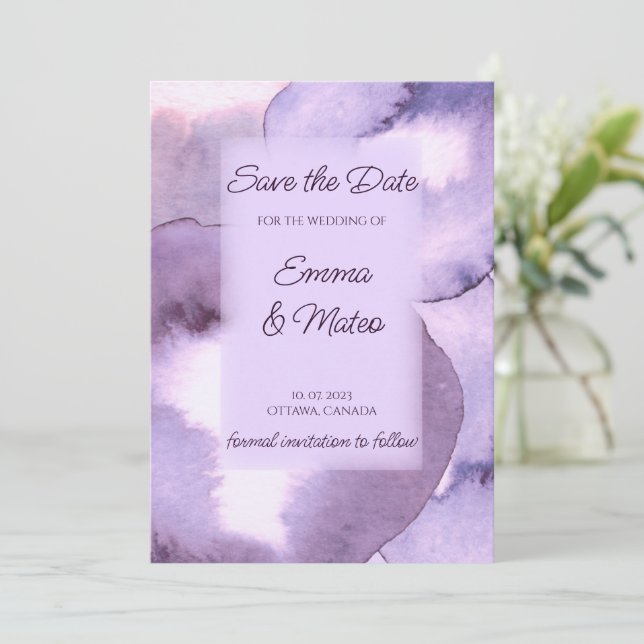 Modern violet purple   save the date (Standing Front)