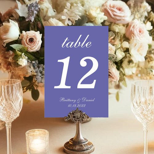 Modern Violet Simple Calligraphy Purple Wedding Table Number