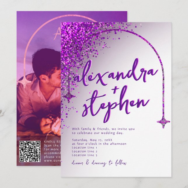 Modern Violet Viva Magenta Velvet Abstract Glitter Invitation (Front/Back)
