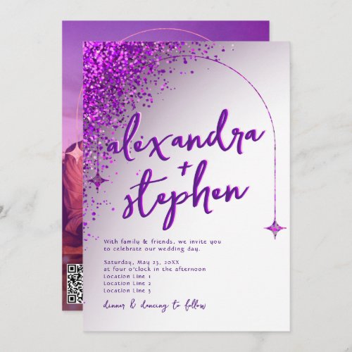 Modern Violet Viva Magenta Velvet Abstract Glitter Invitation