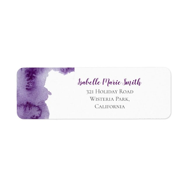 Modern Violet Watercolor Paint Splash Wedding Label (Front)