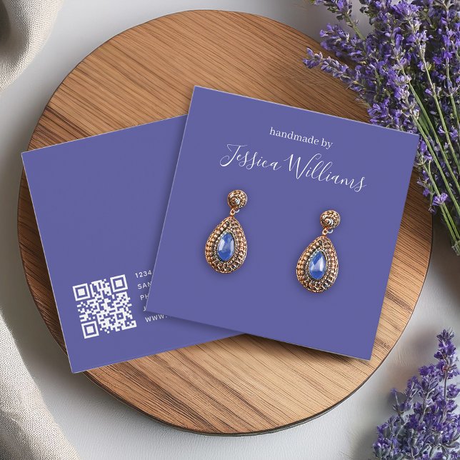 Modern Violet White QR Code Earring Display Card (Creator Uploaded)