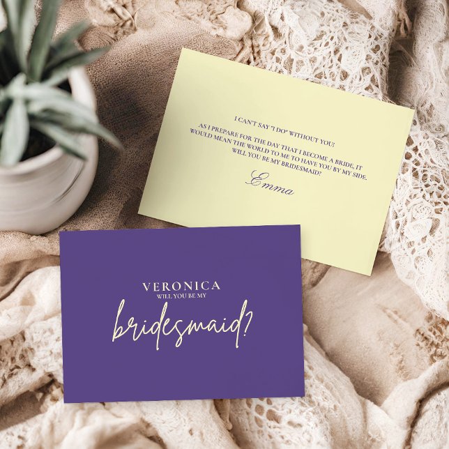 Modern Violet Yellow Bridesmaid Proposal Card (Creator Uploaded)