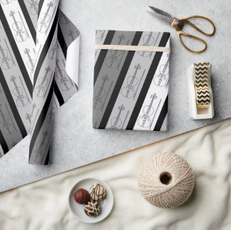Modern Violin Cool Pattern Striped Retro Chic Grey Wrapping Paper